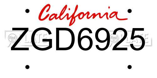 ZGD6925 California License Plate