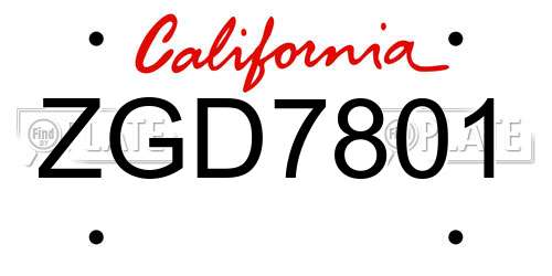 ZGD7801 California License Plate