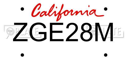 ZGE28M California License Plate