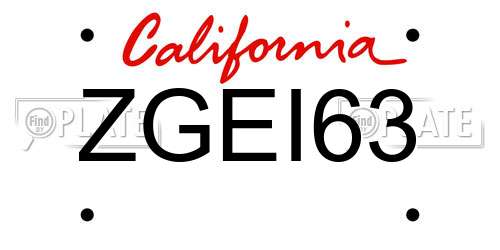ZGEI63 California License Plate
