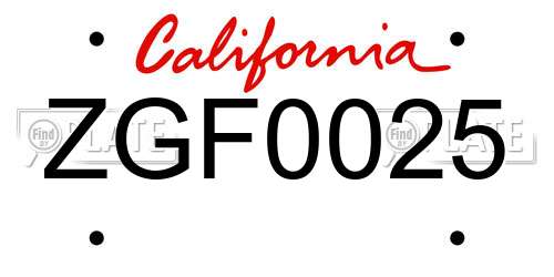 ZGF0025 California License Plate