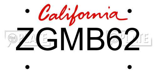 ZGMB62 California License Plate