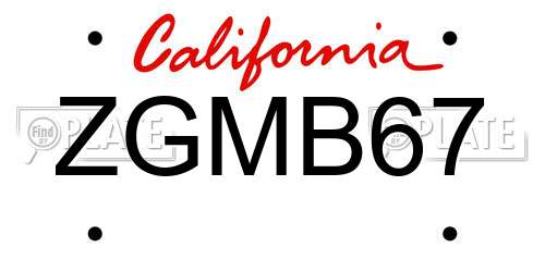 ZGMB67 California License Plate