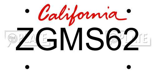 ZGMS62 California License Plate