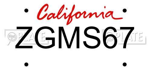 ZGMS67 California License Plate