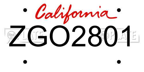 ZGO2801 California License Plate