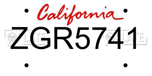 ZGR5741 California License Plate