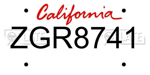 ZGR8741 California License Plate