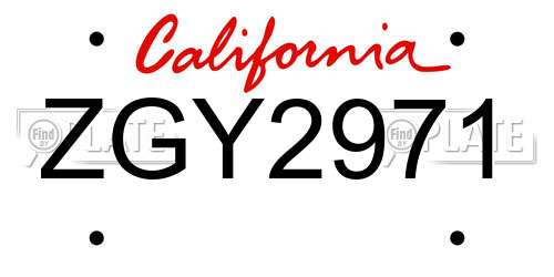 ZGY2971 California License Plate