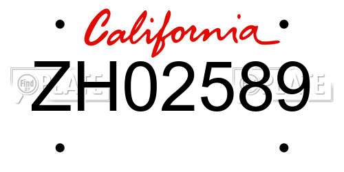 ZH02589 California License Plate