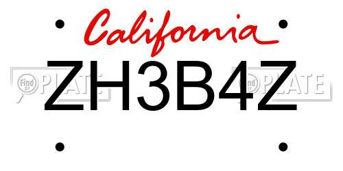 ZH3B4Z California License Plate