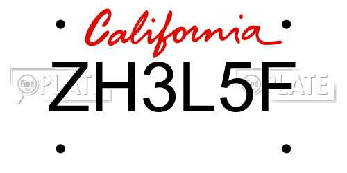 ZH3L5F California License Plate
