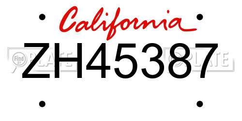ZH45387 California License Plate