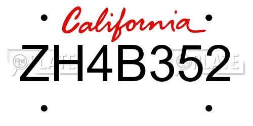 ZH4B352 California License Plate