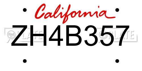 ZH4B357 California License Plate