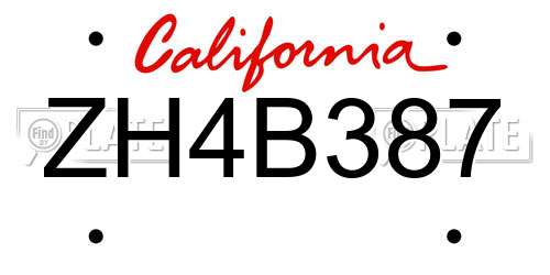 ZH4B387 California License Plate