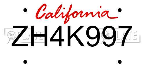 ZH4K997 California License Plate