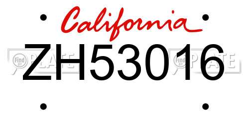 ZH53016 California License Plate