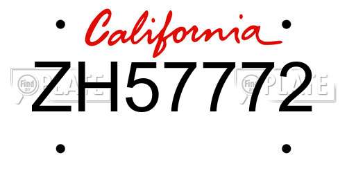 ZH57772 California License Plate