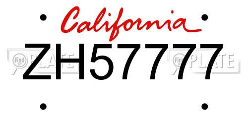 ZH57777 California License Plate