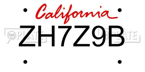 ZH7Z9B California License Plate