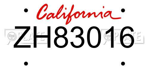 ZH83016 California License Plate