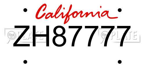 ZH87777 California License Plate