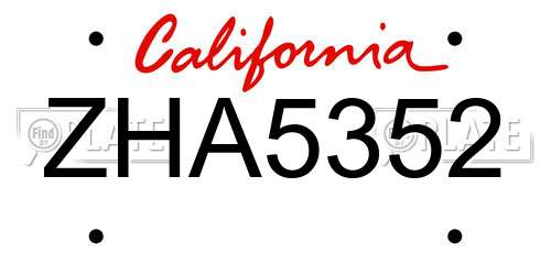 ZHA5352 California License Plate