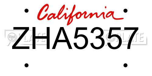 ZHA5357 California License Plate