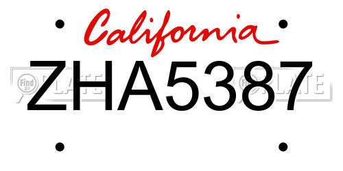 ZHA5387 California License Plate