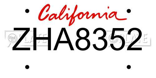 ZHA8352 California License Plate