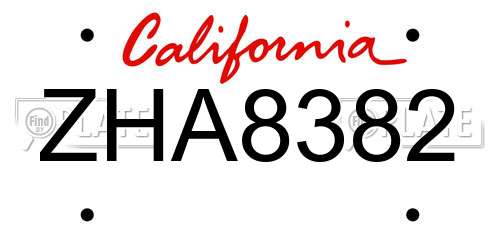 ZHA8382 California License Plate