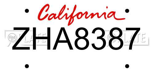 ZHA8387 California License Plate