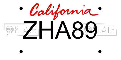 ZHA89 California License Plate