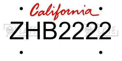 ZHB2222 California License Plate