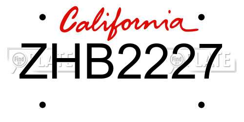 ZHB2227 California License Plate