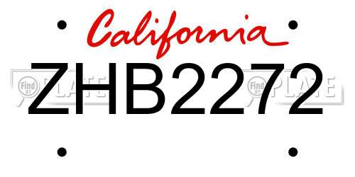 ZHB2272 California License Plate
