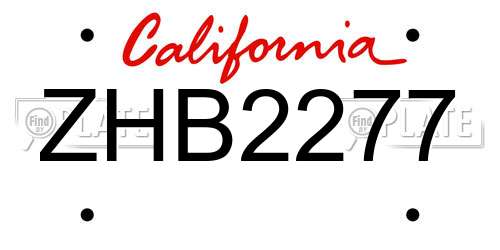 ZHB2277 California License Plate