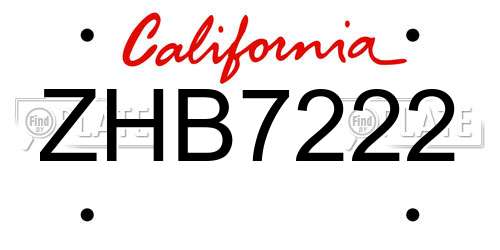 ZHB7222 California License Plate