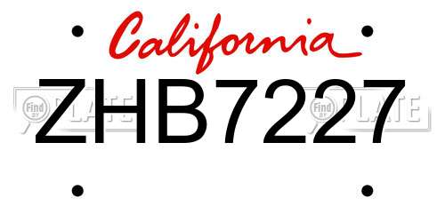 ZHB7227 California License Plate
