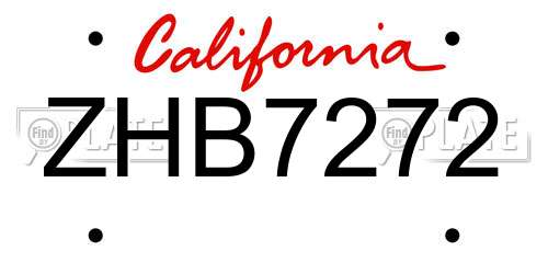 ZHB7272 California License Plate