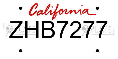 ZHB7277 California License Plate