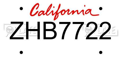 ZHB7722 California License Plate