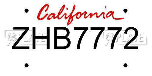 ZHB7772 California License Plate