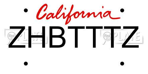 ZHBTTTZ California License Plate
