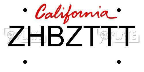 ZHBZTTT California License Plate