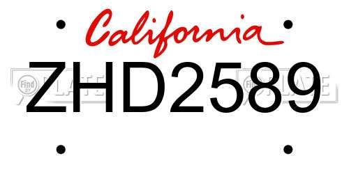 ZHD2589 California License Plate