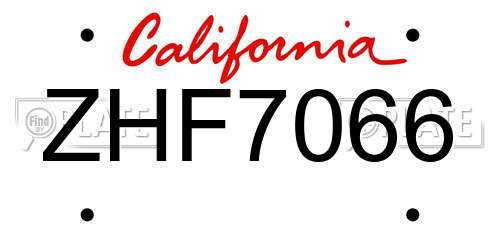 ZHF7066 California License Plate