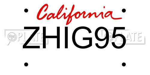 ZHIG95 California License Plate