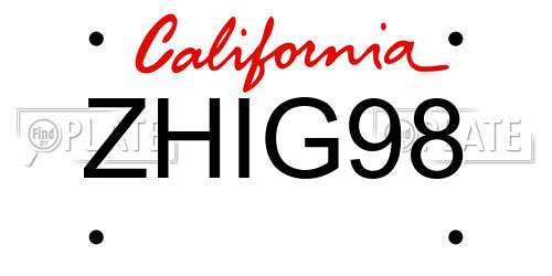 ZHIG98 California License Plate